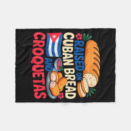 Raised On Cuban Bread And Croquetas Cuba Flag Cuba Fleecedecke (Vorderseite (Horizontal))
