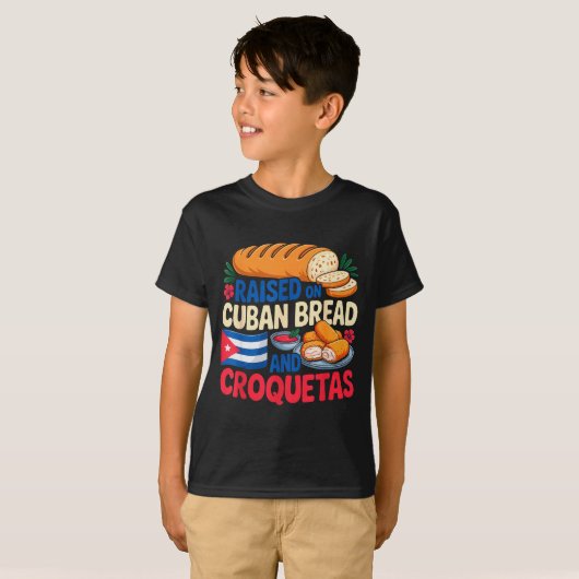 Raised On Cuban Bread And Croquetas Cuba Flag Cuba T-Shirt (Vorne ganz)