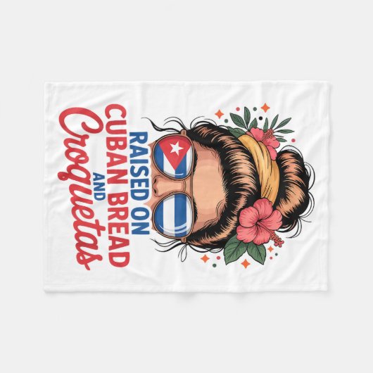 Raised On Cuban Bread And Croquetas Messy Bun Cuba Fleecedecke (Vorderseite (Horizontal))