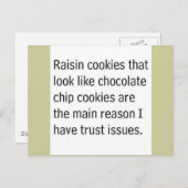 RAISIN COOKIES, DIE WIE SCHOKOLADENCHIPS AUSSEHEN, POSTKARTE (Vorne/Hinten)