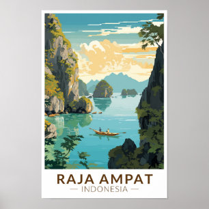 Raja Ampat Indonesia Boat Travel Art Vintag Poster