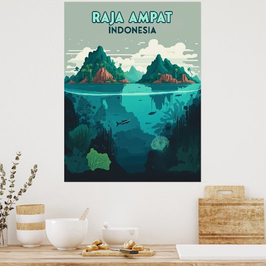 Raja Ampat Indonesia Underwater Scuba Retro Poster (Küche)