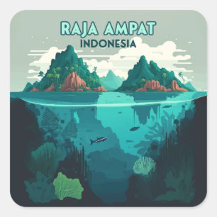 Raja Ampat Indonesien Unterwasser-Tauch-Retro Quadratischer Aufkleber