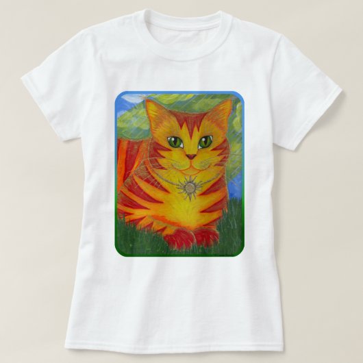 Rajah goldenes Goldsun-Katzen-Fantasie-Kunst-Shirt T-Shirt (Design vorne)