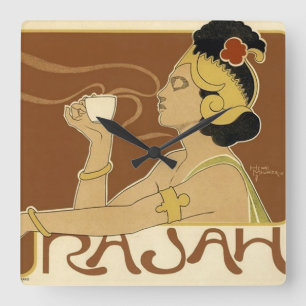 Rajah Vintage Coffee Advertisement Quadratische Wanduhr