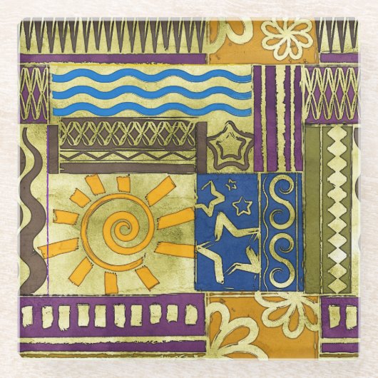 Rajasthan Indian, Patchwork-Teppich-Textur. Glasuntersetzer (Vorderseite)