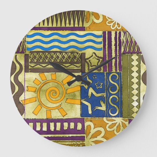 Rajasthan Indian, Patchwork-Teppich-Textur. Große Wanduhr (Vorderseite)
