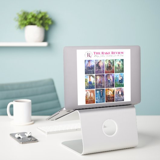 Rake Review 8" x 8" Aufkleberblatt Aufkleber (Laptop auf Schreibtisch)