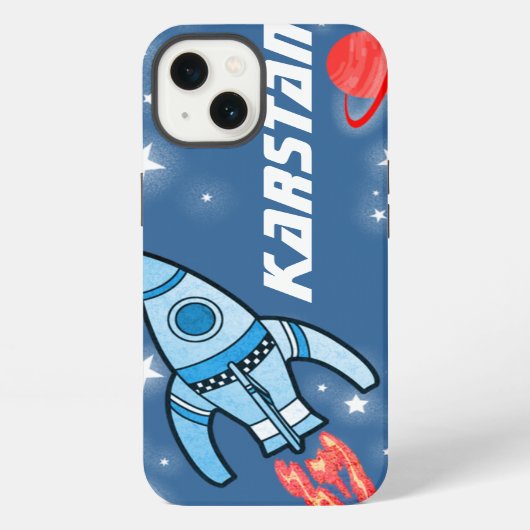 Rakete blau rote Name robust iphone Hülle Weltraum (Rückseite)