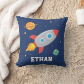 Rakete im Weltraum, Planet und Sterne, Kinderzimme Kissen (Decke)