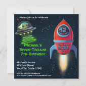 Rakete mit Foto | Astronaut UFO Alien Birthday Einladung (Rückseite)