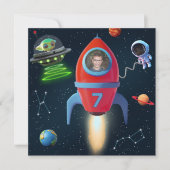 Rakete mit Foto | Astronaut UFO Alien Birthday Einladung (Vorderseite)