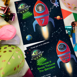 Rakete mit Foto | Astronaut UFO Alien Birthday Einladung