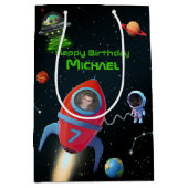Rakete mit Foto | Birthday Astronaut UFO Alien Mittlere Geschenktüte (Vorderseite)