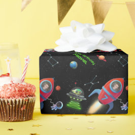 Rakete mit Foto | Geburtstag UFO Alien Astronaut Geschenkpapier
