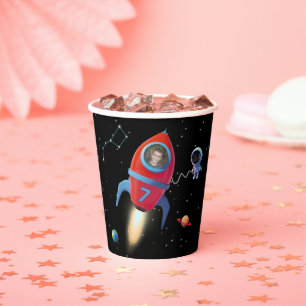 Rakete mit Foto   UFO Alien Astronaut Birthday Pappbecher