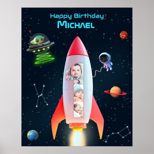 Rakete mit Foto | UFO Alien Birthday Astronaut Poster (Vorne)