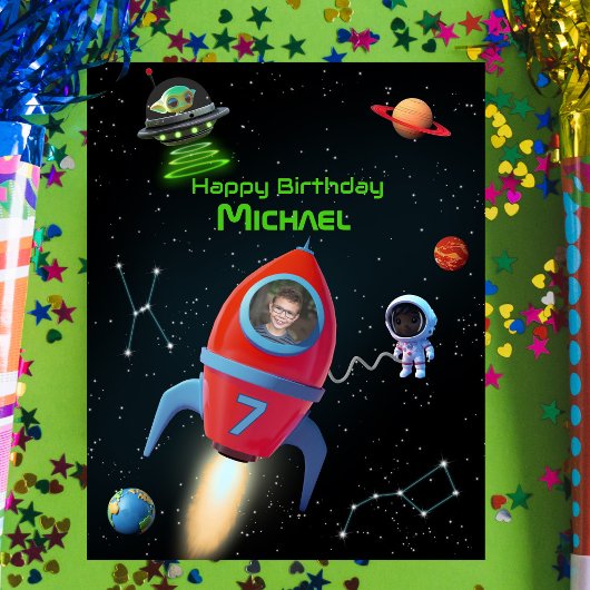 Rakete mit Foto | UFO Alien Birthday Astronaut Poster