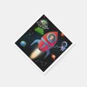 Rakete mit Foto | UFO Astronaut Alien Birthday Serviette (Ecke)