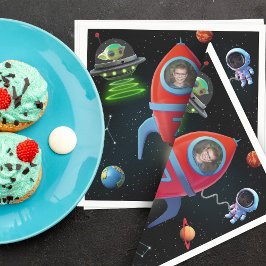 Rakete mit Foto | UFO Astronaut Alien Birthday Serviette