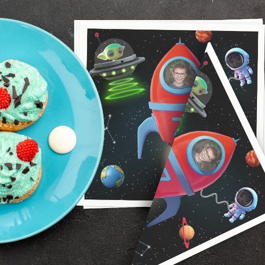 Rakete mit Foto | UFO Astronaut Alien Birthday Serviette