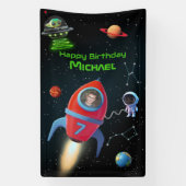Rakete mit Foto | UFO Astronaut Birthday Alien Banner (Vertikal)