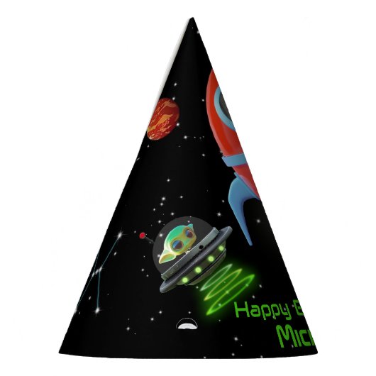 Rakete mit Foto | UFO Birthday Alien Astronaut Partyhütchen (Links)