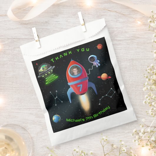 Rakete mit Foto | UFO Birthday Astronaut Alien Geschenktütchen (Ausgeschnitten)