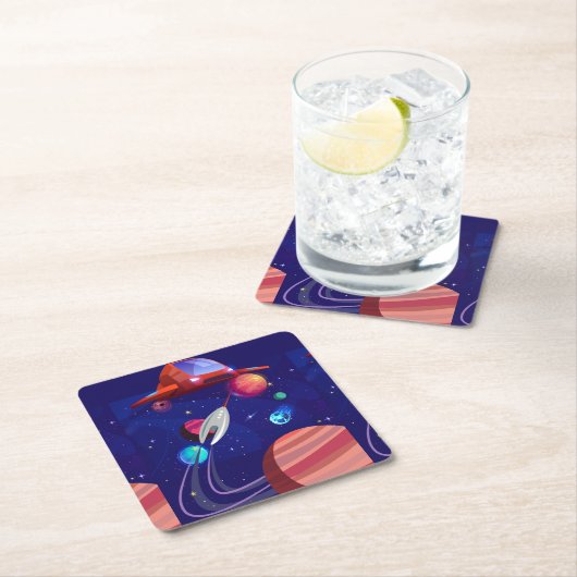 Rakete Rechteckiger Pappuntersetzer (Vor Ort)