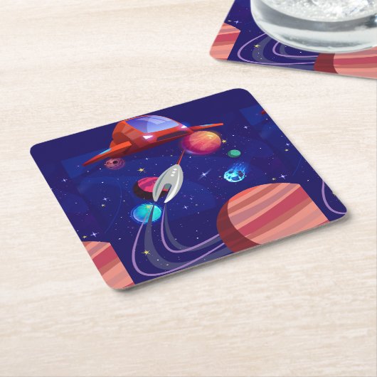 Rakete Rechteckiger Pappuntersetzer (angewinkelt)