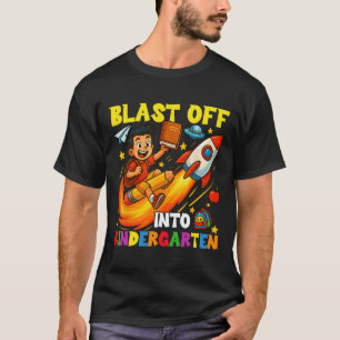 Rakete startet in den Kindergarten Lustiger Rücken T-Shirt