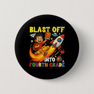 Rakete startet in die vierte Klasse Lustiger Rücke Button