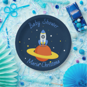 Rakete zu den Sternen Baby Shower Pappteller