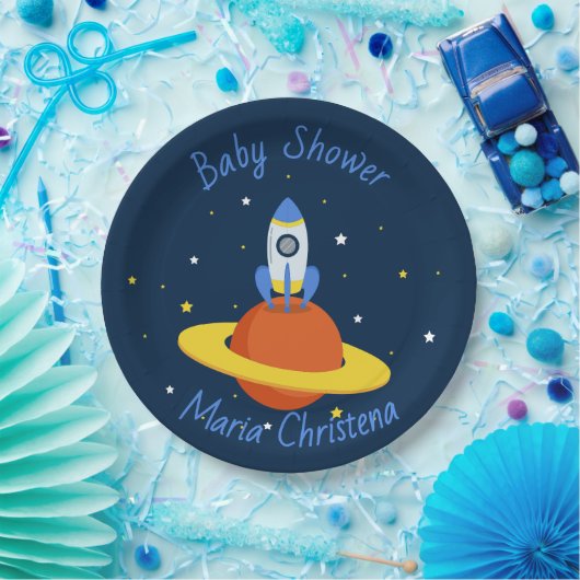 Rakete zu den Sternen Baby Shower Pappteller (Party)