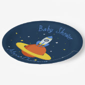 Rakete zu den Sternen Baby Shower Pappteller (Schrägansicht)