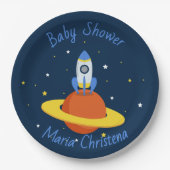 Rakete zu den Sternen Baby Shower Pappteller (Vorderseite)