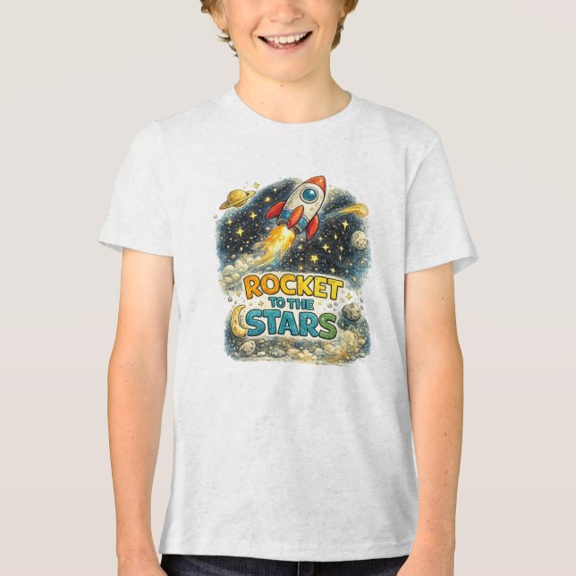 Rakete zu den Sternen Tri-Blend Shirt (Vorderseite)