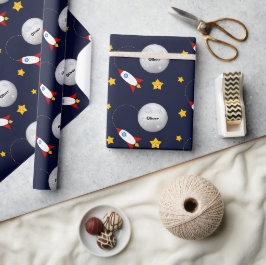 Rakete zum Mond und zu den Sternen Personalisiert Geschenkpapier