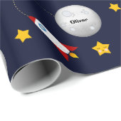 Rakete zum Mond und zu den Sternen Personalisiert Geschenkpapier (Rolleneckpunkt)
