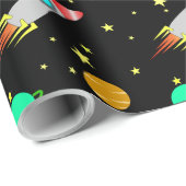 Raketen, Asteroide und Planeten im Weltraum Geschenkpapier (Rolleneckpunkt)