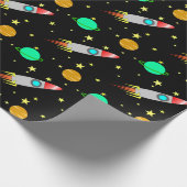 Raketen, Asteroide und Planeten im Weltraum Geschenkpapier (Ecke)