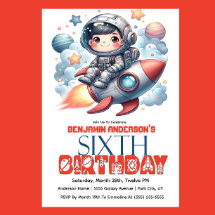 Raketen-Astronaut-Junge zum 6. Geburtstag Einladung