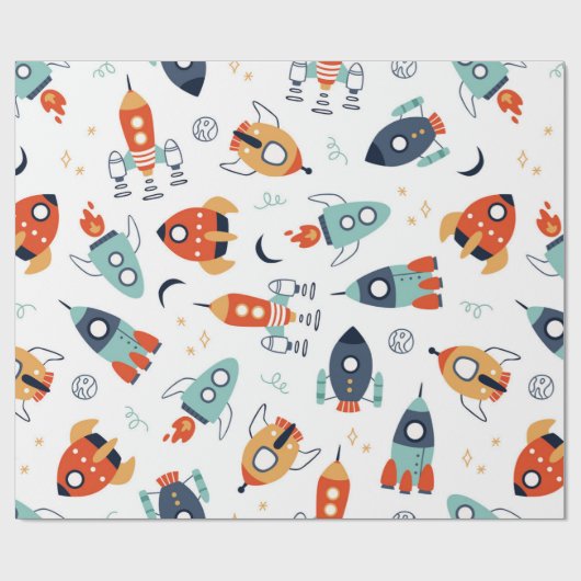 Raketen Geschenkpapier (Flach)