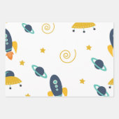 Raketen, Männer Frauen und Kinder, Planet Muster Geschenkpapier Set (Vorderseite 2)