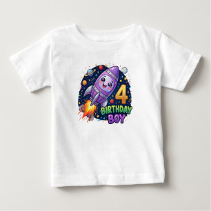 Raketen-Schiff 4. Geburtstags-Jungen-Shirt, Baby T-shirt