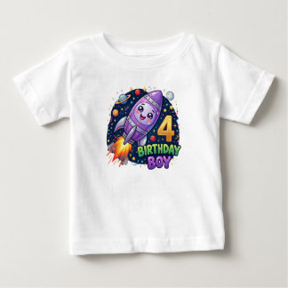 Raketen-Schiff 4. Geburtstags-Jungen-Shirt, Baby T-shirt