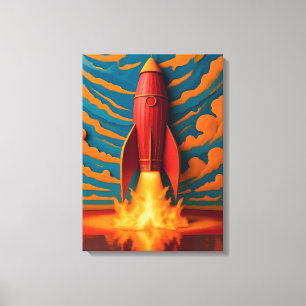 Raketen-Schiff: Inspiriert von den 1950er Jahren Leinwanddruck