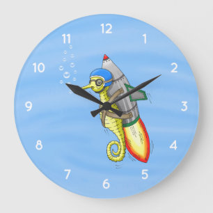 Raketen-Seepferdchen Zurück zur Schule Große Wanduhr