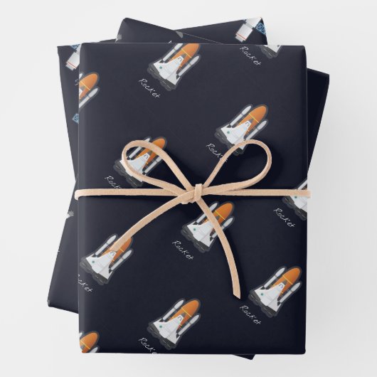 Raketen Sonnensystem Astronautensatellit 3 Stück Geschenkpapier Set (Beispiel)