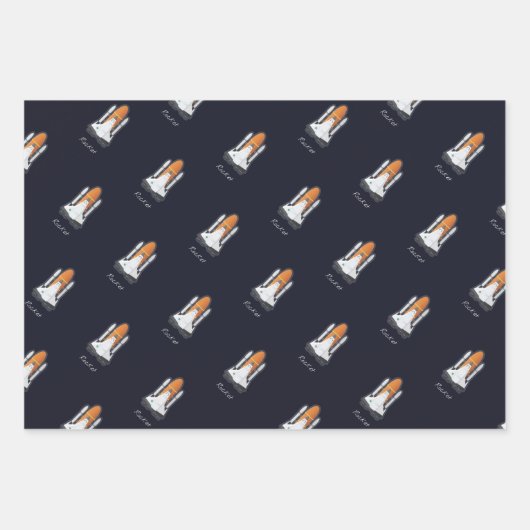 Raketen Sonnensystem Astronautensatellit 3 Stück Geschenkpapier Set (Vorderseite)